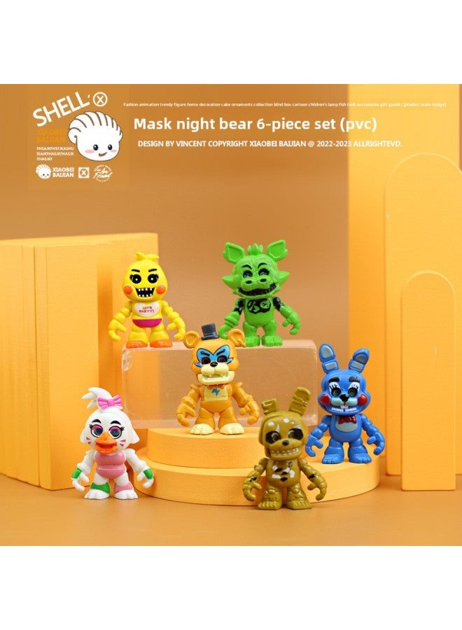 FiveNightatFreddys Doll Trendy Play Anime Night Bear Halloween Hand-made Blind Box Decoration Cross-border-Color:6-piece Mask Night Bear (PVC)-Height:Size As Shown In Figure Weight: 140g  - Image 3