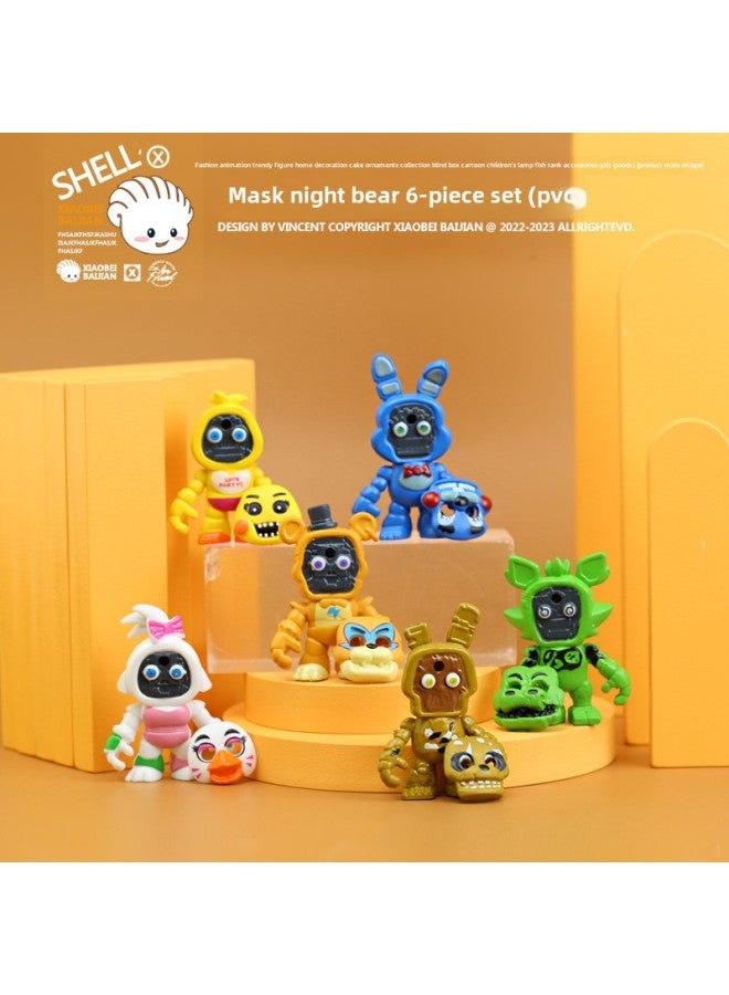 FiveNightatFreddys Doll Trendy Play Anime Night Bear Halloween Hand-made Blind Box Decoration Cross-border-Color:6-piece Mask Night Bear (PVC)-Height:Size As Shown In Figure Weight: 140g  - Image 2