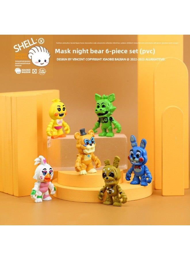 FiveNightatFreddys Doll Trendy Play Anime Night Bear Halloween Hand-made Blind Box Decoration Cross-border-Color:6-piece Mask Night Bear (PVC)-Height:Size As Shown In Figure Weight: 140g  - Image 4