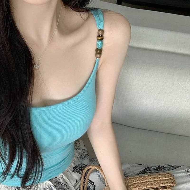 قميص نسائي فرنسي بحمالات مع حشوة - Image 2