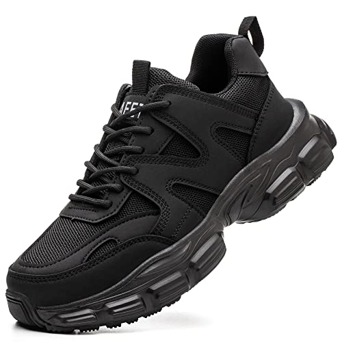 COOU Steel Toe Shoes for Women Lightweight Comfortable Steel Toe Sneakers Thickened Sole Puncture Proof Composite Toe Safety Shoes Women Size 7.5 Black - Image 1
