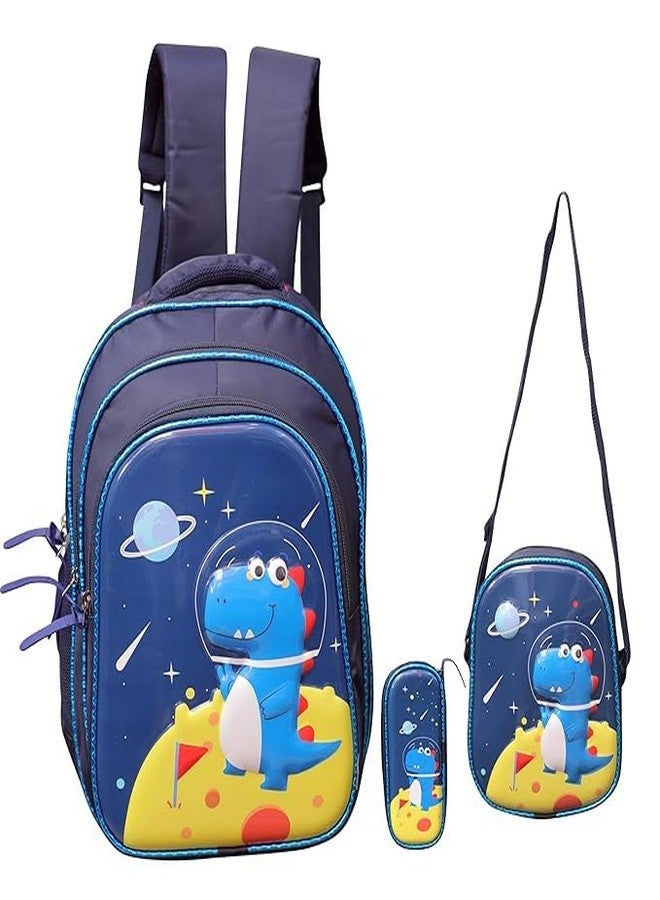 LAVI Kids Hardshell dinoTheme Three Piece Bag School Bag, Sling Bag and Pencil Pouch Bag Combo School Bagpack for Kids (Dino) - Image 2