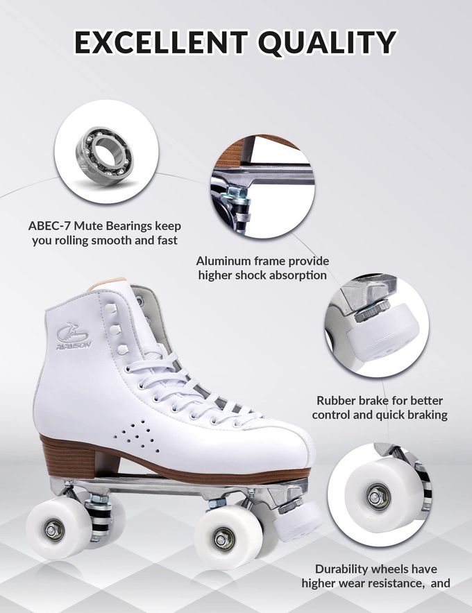 PAPAISON Roller Skates For Women And Girls, Deluxe 2 Layer Microfiber Leather Double Row-Classic Roller Skates For Men, Professional Outdoor Indoor Quad-Skates For Kids & Adults - Image 3