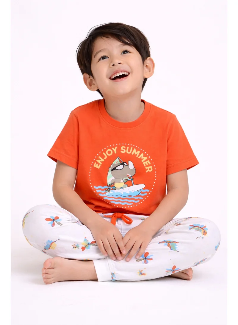 Victor And Jane  Boys “Enjoy Summer” Print Cotton Pajama Set – T-Shirt & Pajama Pants Nightwear for Men | Best Price UAE
