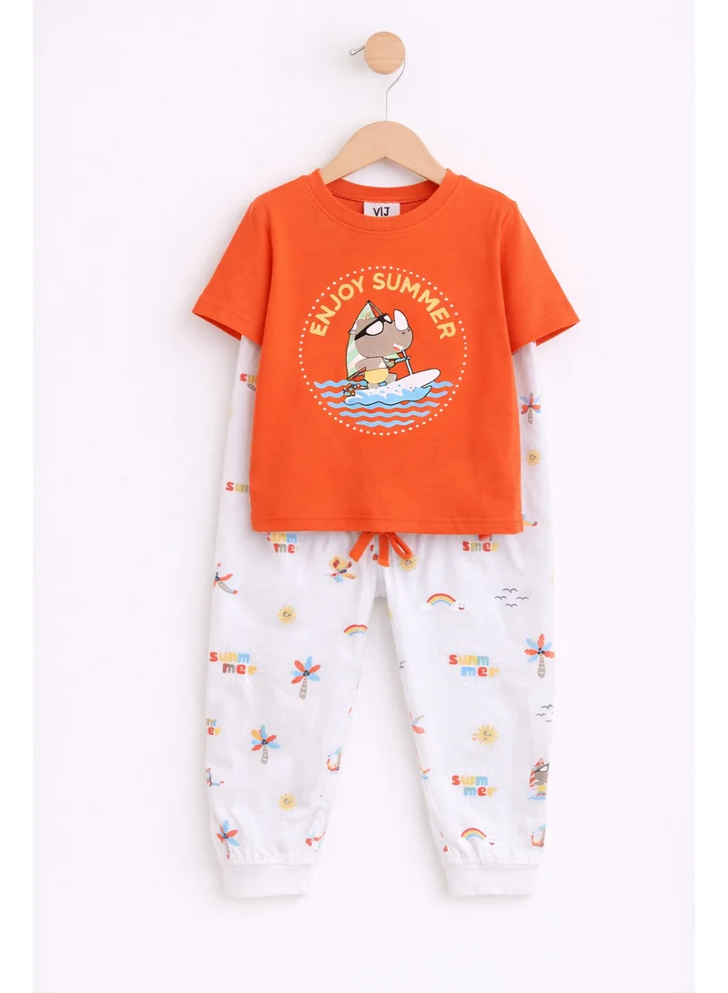 Victor And Jane  Boys “Enjoy Summer” Print Cotton Pajama Set – T-Shirt & Pajama Pants Nightwear for Men | Best Price UAE