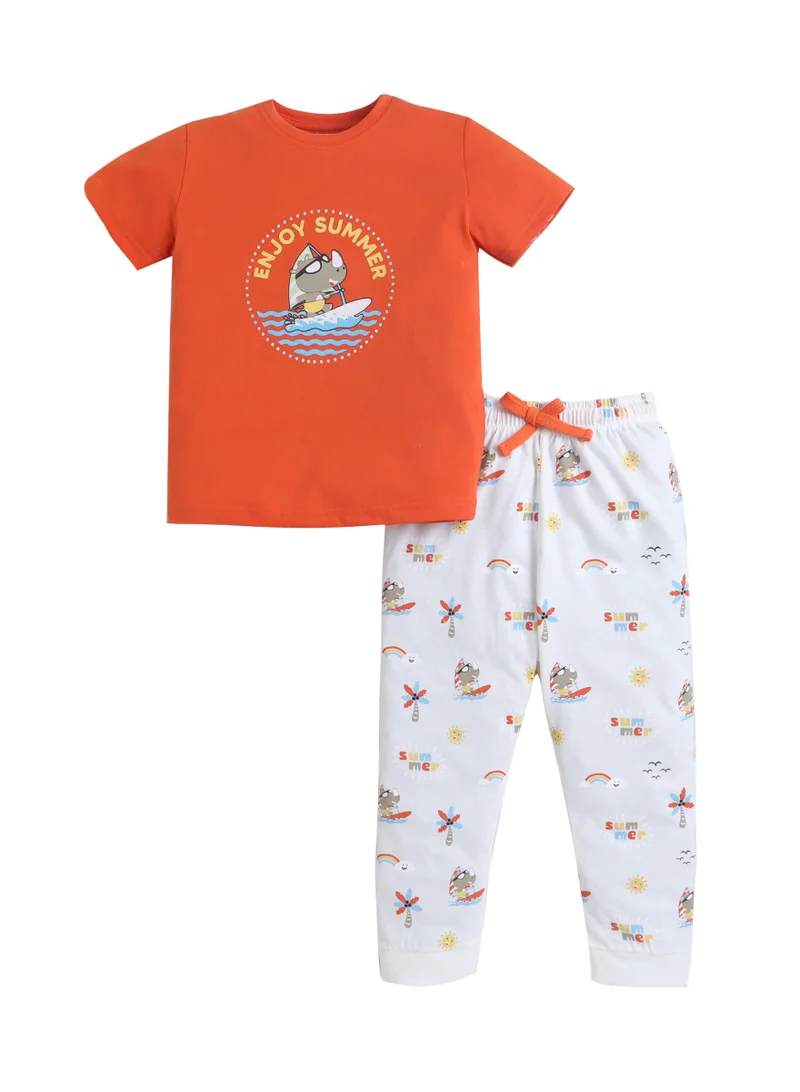 فكتور اند جين Boys “Enjoy Summer” Print Cotton Pajama Set – T-Shirt & Pajama Pants Nightwear