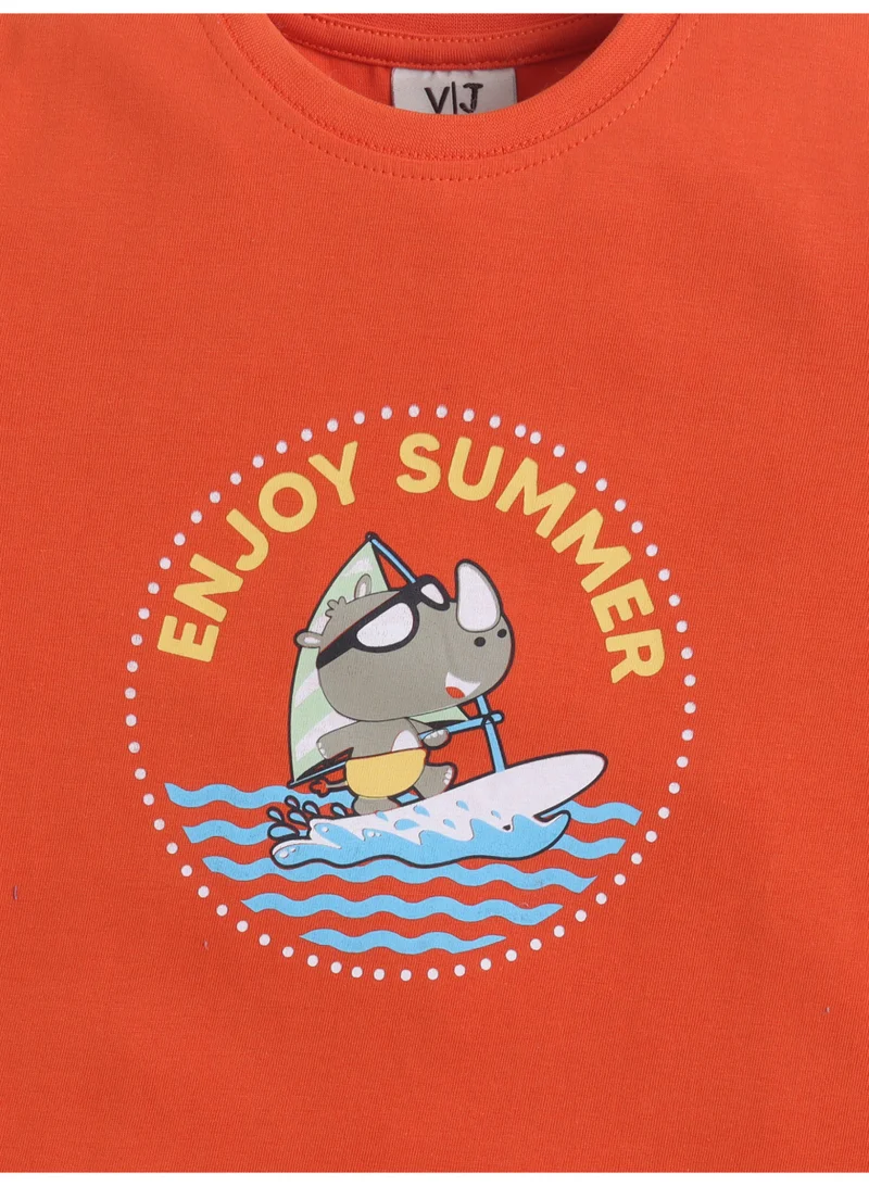 Victor And Jane  Boys “Enjoy Summer” Print Cotton Pajama Set – T-Shirt & Pajama Pants Nightwear for Men | Best Price UAE