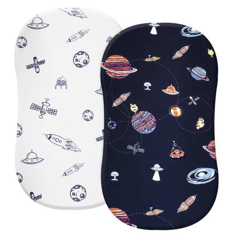 PHF Soft Bassinet Sheet Set, 2 Pack Silky Comfy Breathable Cradle Sheets for Baby Boys Girls, Univeral Fit for Most Cradle and Bassinet Mattress, Space - Image 1