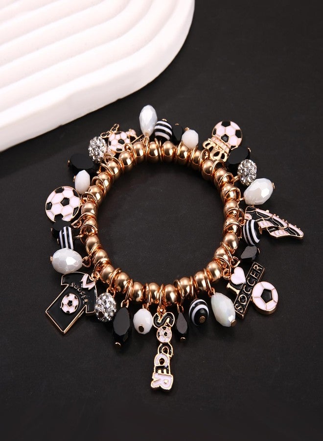 PHALIN Soccer Bracelet for Women Beaded Game Day Charm Bracelet Soccers Jewelry Accessories Outfits Soccer Gift for Women Mom Fans Party Favors - Image 2