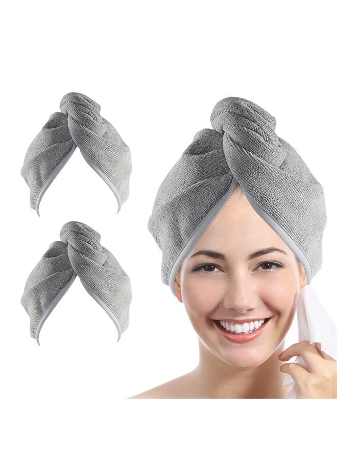 YoulerTex Microfiber Hair Towel Wrap for Women, 2 Pack 10 inch X 26 inch Super Absorbent Quick Dry Hair Turban for Drying Curly Long Thick Hair (Gray) - Image 1