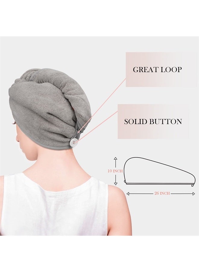 YoulerTex Microfiber Hair Towel Wrap for Women, 2 Pack 10 inch X 26 inch Super Absorbent Quick Dry Hair Turban for Drying Curly Long Thick Hair (Gray) - Image 2