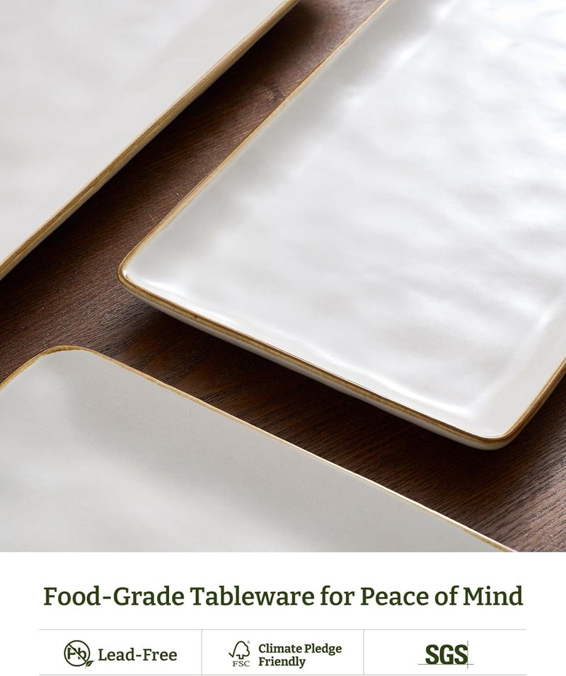 Famiware Rectangular Serving Platter Set - 3 Sizes, Dishwasher Safe, Matte White Stoneware - Image 5