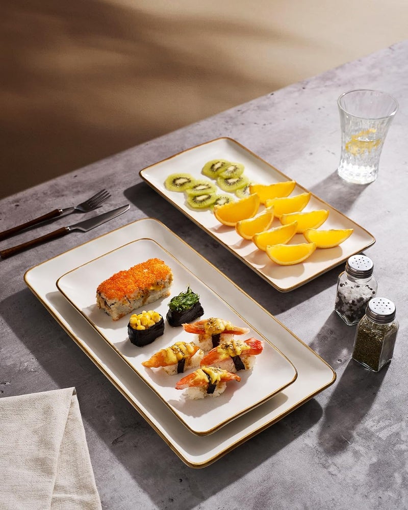 Famiware Rectangular Serving Platter Set - 3 Sizes, Dishwasher Safe, Matte White Stoneware - Image 4