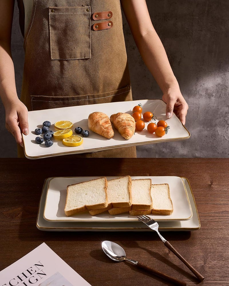 Famiware Rectangular Serving Platter Set - 3 Sizes, Dishwasher Safe, Matte White Stoneware - Image 3