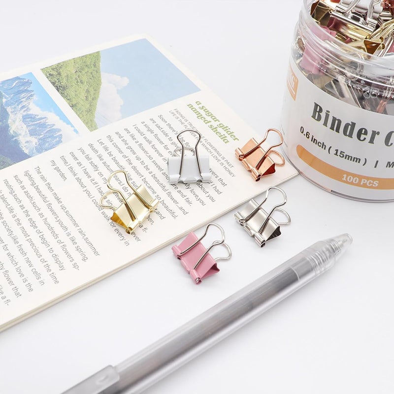 YCVIORING Mini Binder Clips, Paper Clip, Small Paper Clamps 15mm (5/8 inch), 100 Pack Micro Size Office Clips for Home Schooland Business (Multicolored) - Image 3