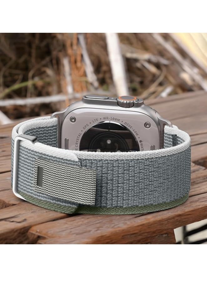 ten.tech - Tin Tech with Apple Watch Series Ultra/Ultra 2 Band 49mm 45mm 44mm 42mm, Nylon Sports Trail loop Band for Apple Watch Ultra/SE 1/2/3/4/5/6/7/ 8, – Gray / green - Image 1
