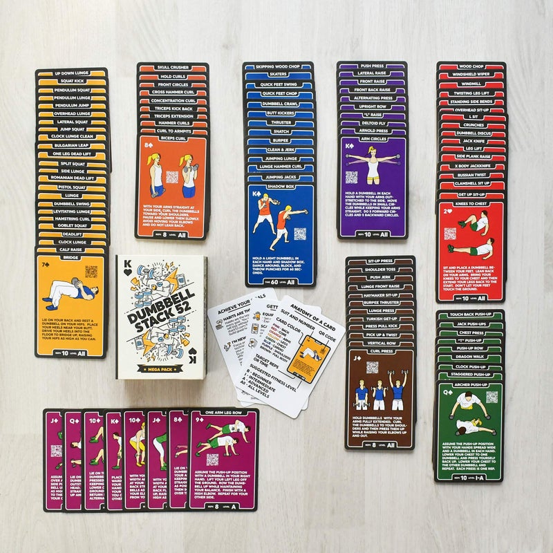 Stack 52 Dumbbell Exercise Cards. Dumbbell Workout Playing Card Game. Video Instructions Included. Perfect for Training with Adjustable Dumbbell Free Weight Sets and Home Gym Fitness. (2019 Mega Pack) - Image 5
