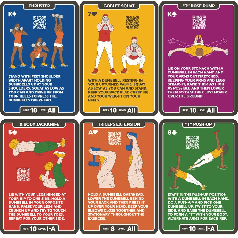 Stack 52 Dumbbell Exercise Cards. Dumbbell Workout Playing Card Game. Video Instructions Included. Perfect for Training with Adjustable Dumbbell Free Weight Sets and Home Gym Fitness. (2019 Mega Pack) - Image 3