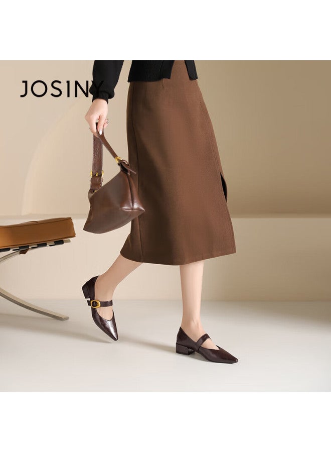 Josiny French Style High Mary Jane Shoes Women Spring Buckle Retro Temperament Commuting Pointed Single Shoes Black 35 - Image 2