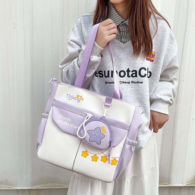 Student Bag Female Shoulder Bag Japanese Style Simple Large Capacity Satchel Book Bag Class Bag Student Tutoring Bag - Image 4