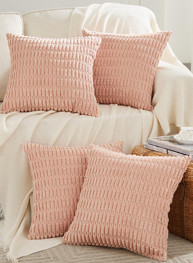 Fancy Homi Set of 4 Decorative Throw Pillow Covers for Couch, Bed & Sofa, Soft Plush Corduroy Pattern, Aesthetic & Modern Design - 45x45 cm - Blush Pink - Image 2