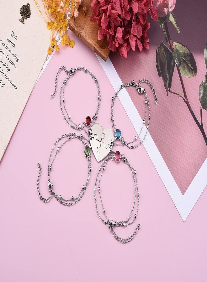 Jovivi 4 Pcs Best Friend Bracelet Stainless Steel BBF Matching Puzzle Piece Half Heart Friendship Bracelets for Women Sisters Mom Birthday Mothers Day Christmas Gifts - Image 3