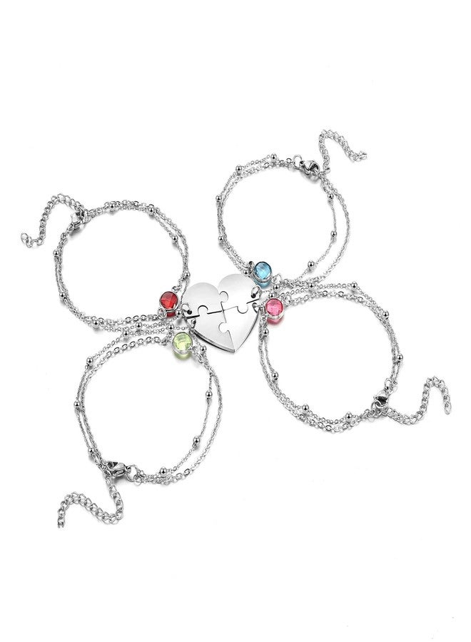 Jovivi 4 Pcs Best Friend Bracelet Stainless Steel BBF Matching Puzzle Piece Half Heart Friendship Bracelets for Women Sisters Mom Birthday Mothers Day Christmas Gifts - Image 1