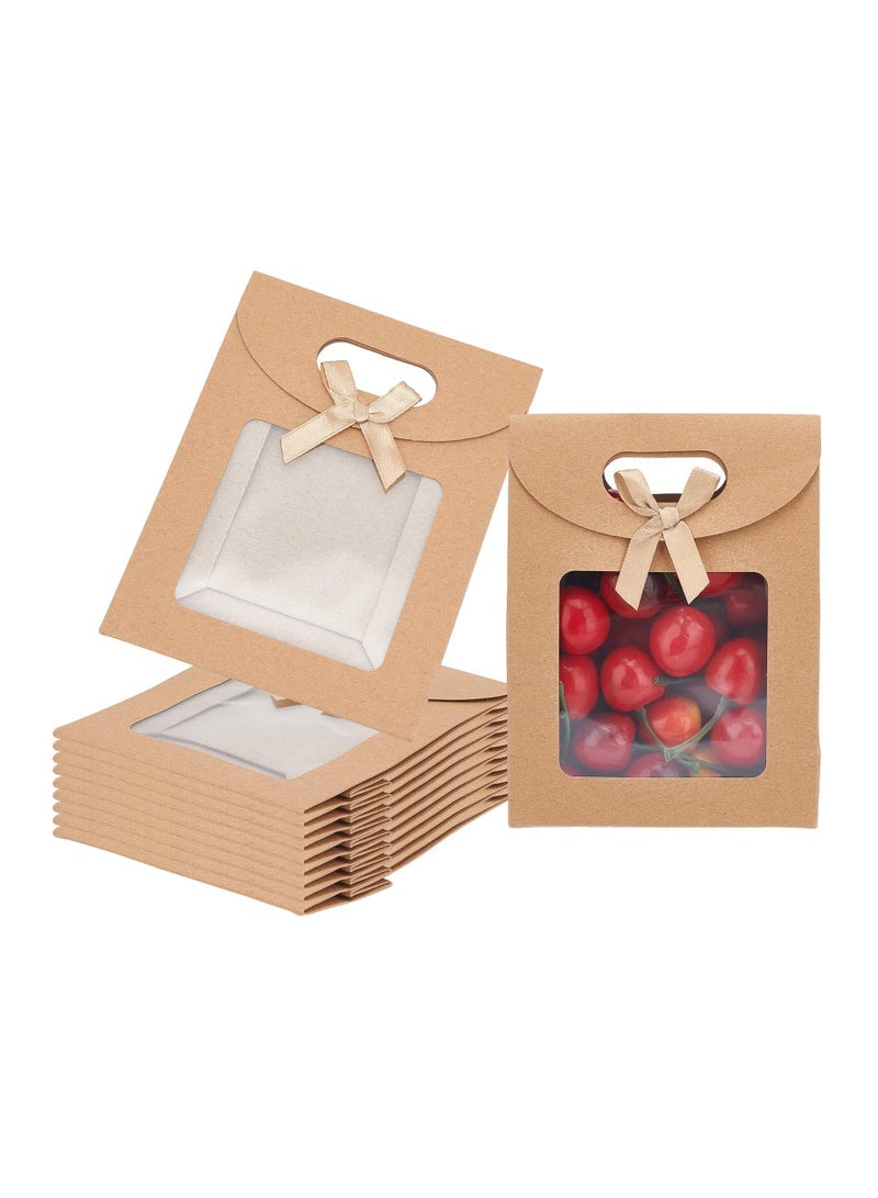 24 Pcs Brown Kraft Paper Bags with Clear Window Handle for Gifts Candy Cookies Retail Packaging Ideal for Weddings Parties - Image 1
