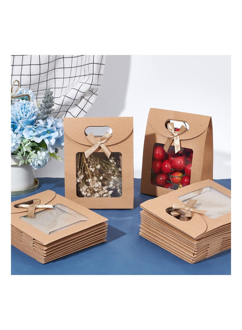 24 Pcs Brown Kraft Paper Bags with Clear Window Handle for Gifts Candy Cookies Retail Packaging Ideal for Weddings Parties - Image 2