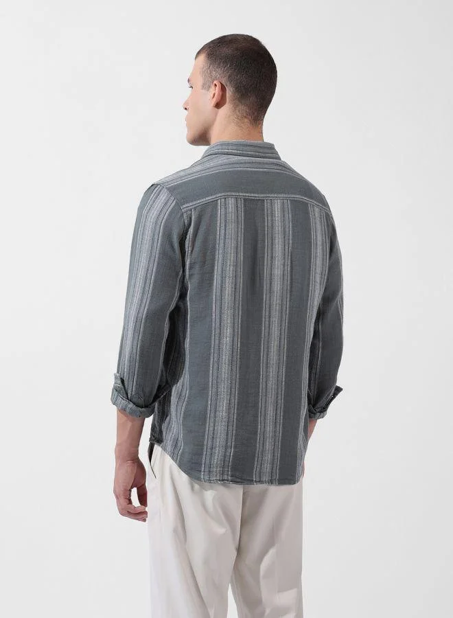 The Indian Garage Co Men Slim Fit Striped Cutaway Collar Full Sleeves Shirt