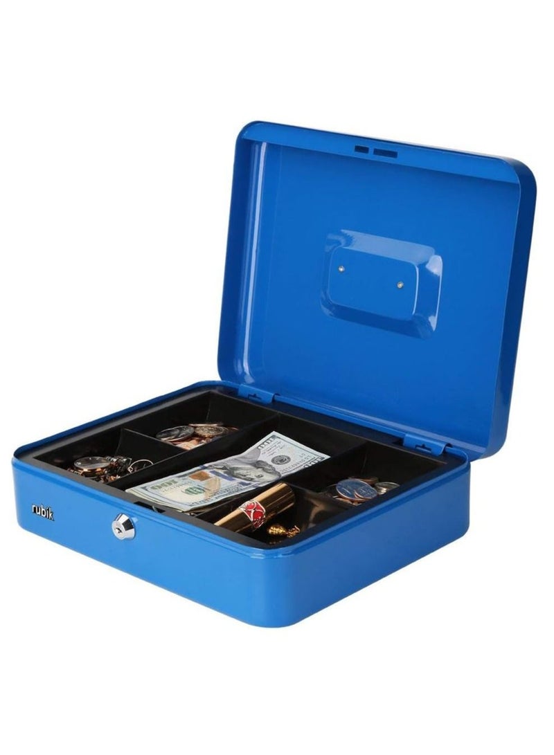 Rubik صندوق نقدي كبير جداً من الصلب مع صينية وقفل صندوق آمن محمول للنقود والفواتير والمجوهرات والإيصالات والعملات (30x24x9 سم) أزرق - Image 1