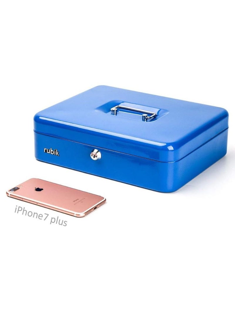 Rubik صندوق نقدي كبير جداً من الصلب مع صينية وقفل صندوق آمن محمول للنقود والفواتير والمجوهرات والإيصالات والعملات (30x24x9 سم) أزرق - Image 5