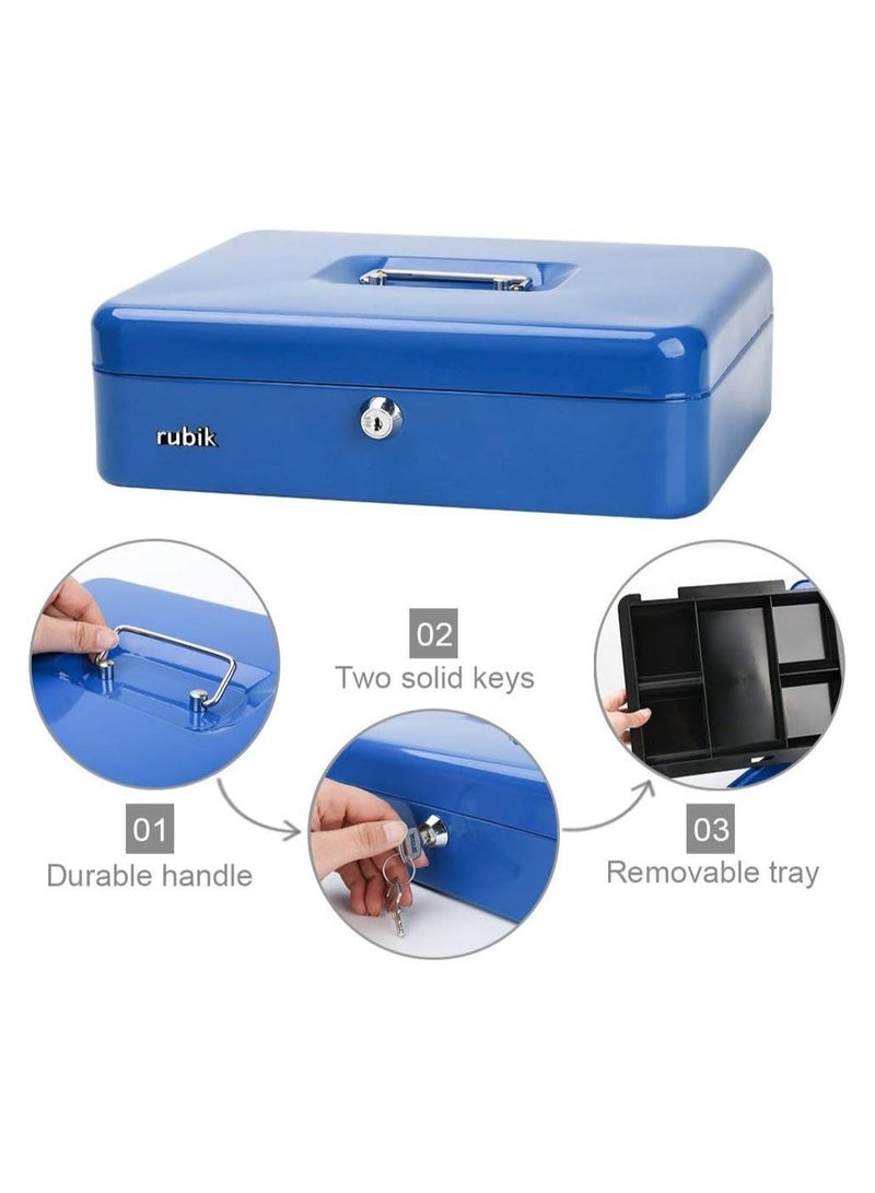 Rubik صندوق نقدي كبير جداً من الصلب مع صينية وقفل صندوق آمن محمول للنقود والفواتير والمجوهرات والإيصالات والعملات (30x24x9 سم) أزرق - Image 3