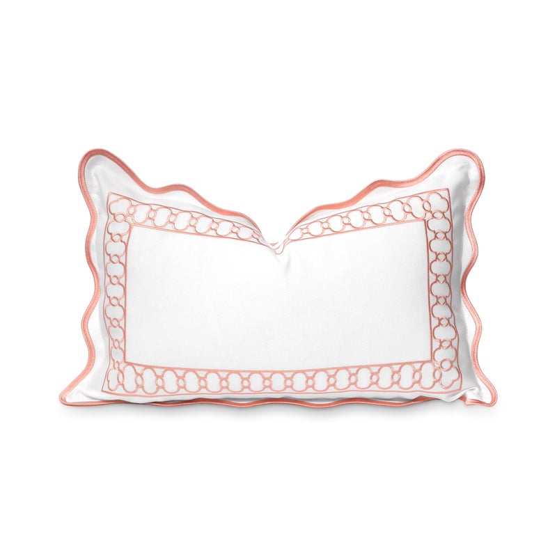 Hofdeco Premium Coastal Patio Indoor Outdoor Scalloped Lumbar Pillow Cover Only 12x20 Water Repellent for Backyard Couch Blush Pink Embroidered Begonia Pattern Chain Frame - Image 2