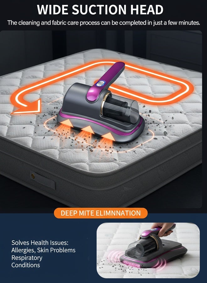 Mattress Vacuum Cleaner, Anti-allergen Bed Vacuum Cleaner with UV Light & High Heating Tech, 8000pa 100W Powerful Suction Dust Remover for Dust & Pet Hair - Image 3