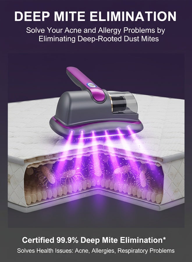 Mattress Vacuum Cleaner, Anti-allergen Bed Vacuum Cleaner with UV Light & High Heating Tech, 8000pa 100W Powerful Suction Dust Remover for Dust & Pet Hair - Image 2