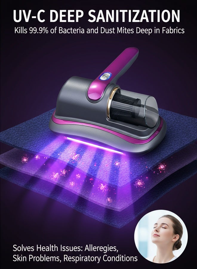 Mattress Vacuum Cleaner, Anti-allergen Bed Vacuum Cleaner with UV Light & High Heating Tech, 8000pa 100W Powerful Suction Dust Remover for Dust & Pet Hair - Image 1