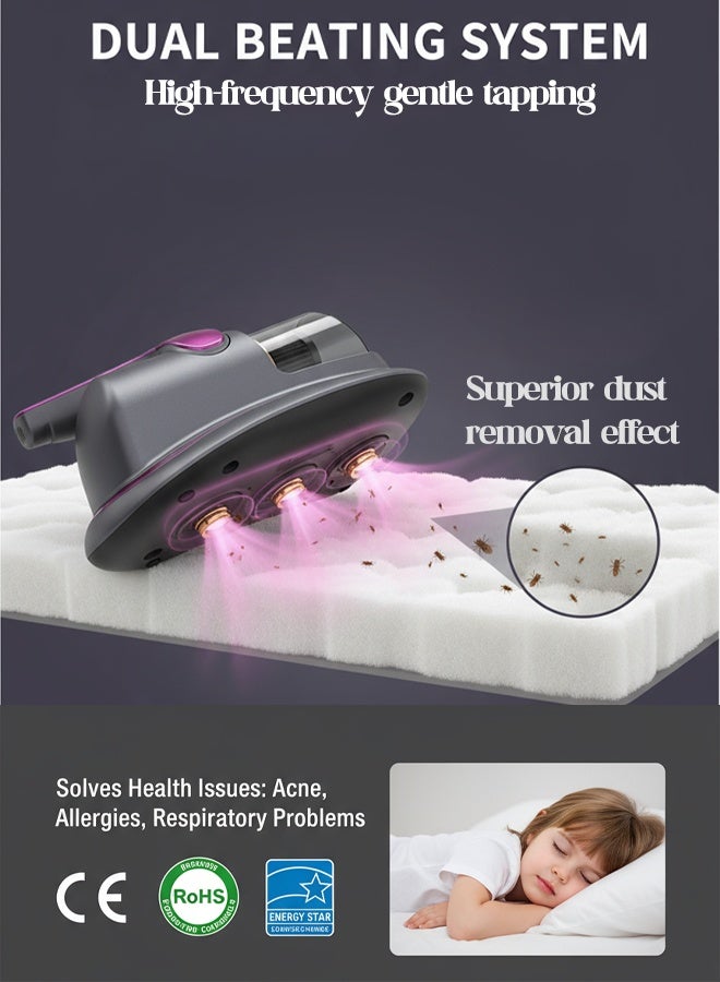 Mattress Vacuum Cleaner, Anti-allergen Bed Vacuum Cleaner with UV Light & High Heating Tech, 8000pa 100W Powerful Suction Dust Remover for Dust & Pet Hair - Image 4