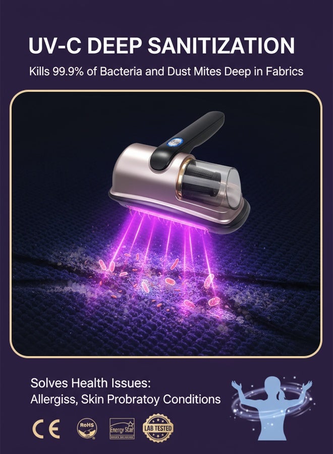 Mattress Vacuum Cleaner, Anti-allergen Bed Vacuum Cleaner with UV Light & High Heating Tech, 8000pa 100W Powerful Suction Dust Remover for Dust & Pet Hair - Image 5