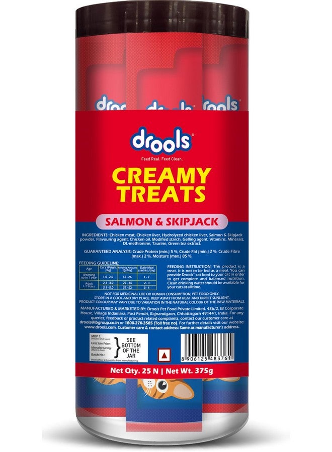 Drools Creamy Lickable Cat Treats Salmon & Skipjack 25Pcs, 375G Pack, All Life Stages - Image 2