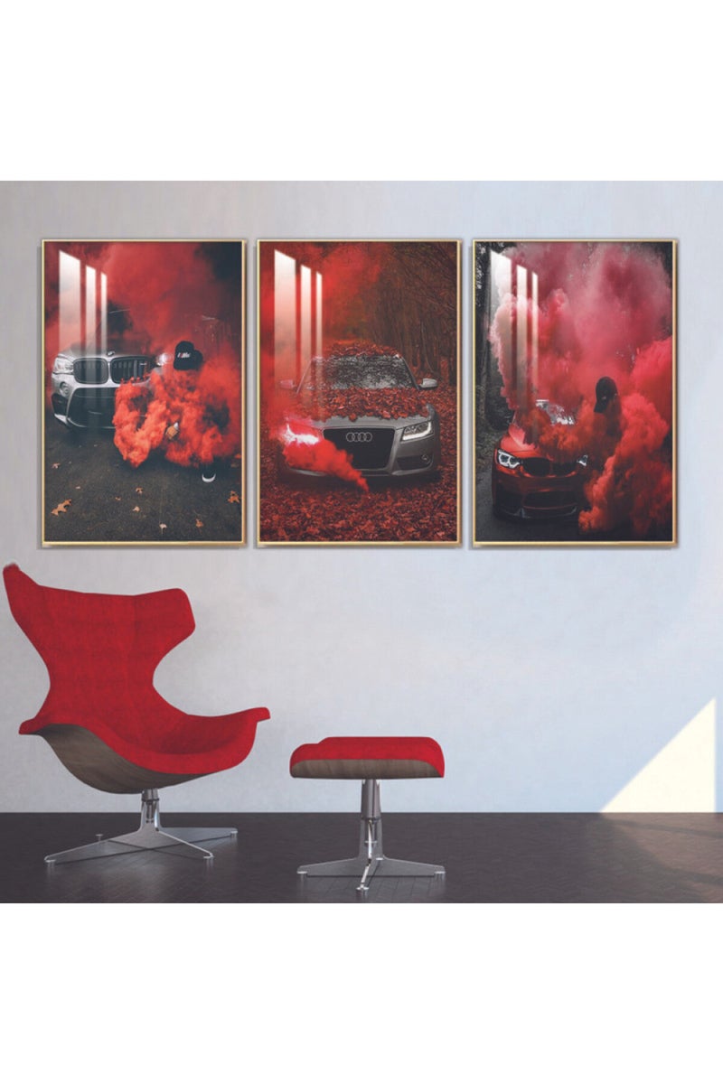 ماركتنا ثلاث لوحات جدارية خشبية بإطار وطبقة أكريليك شفافة - Image 1