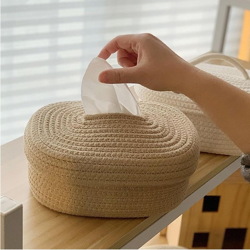 Excefore Cotton Facial Tissues Boxes, Oval Shape Tissue Holders, Suitable for Home Office Table Caramel (Khaki) - Image 1