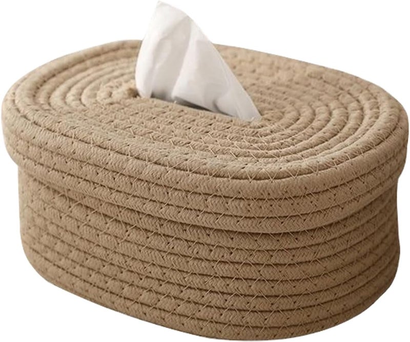 Excefore Cotton Facial Tissues Boxes, Oval Shape Tissue Holders, Suitable for Home Office Table Caramel (Khaki) - Image 2