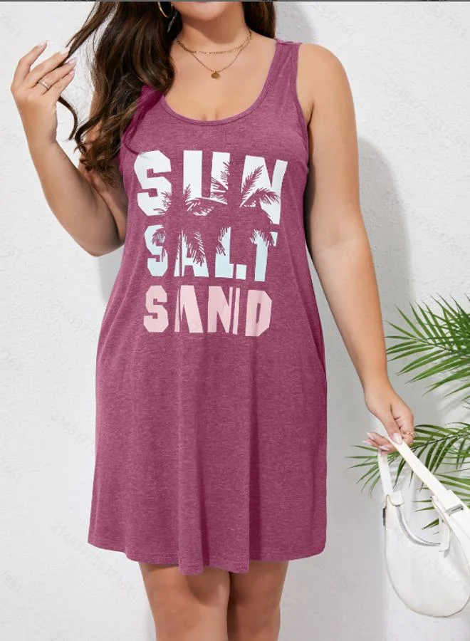 Take Two Plus Size Purple Graphic Print Sleeveless Nightdress