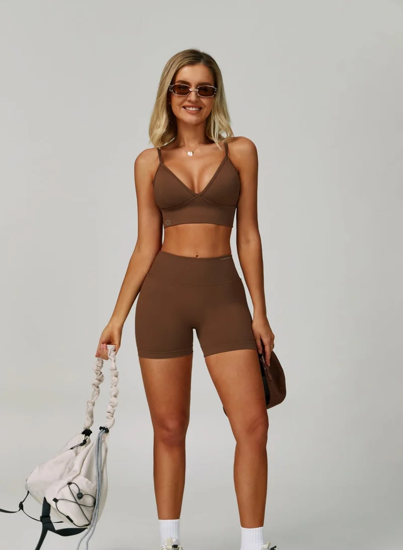 Kawn.yoga Pecan Brown Womens V-Neck Sports Bra for Women | Best Price UAE