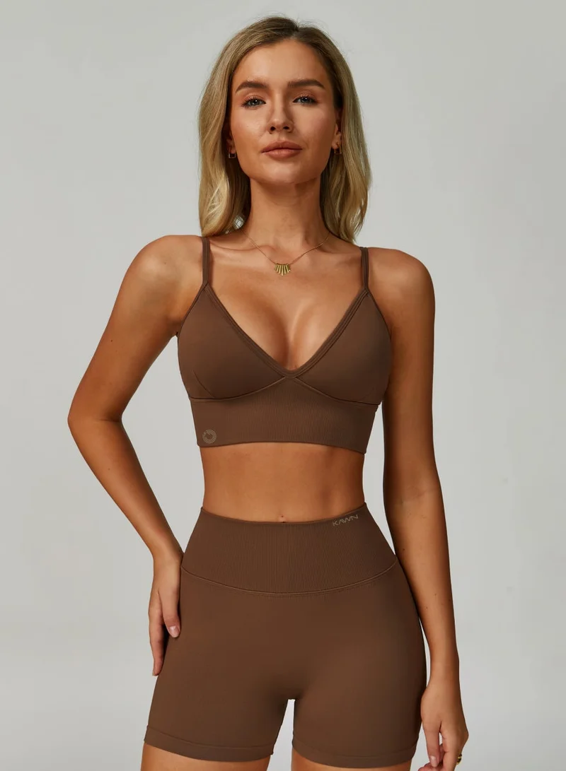 Kawn.yoga Pecan Brown Womens V-Neck Sports Bra for Women | Best Price UAE