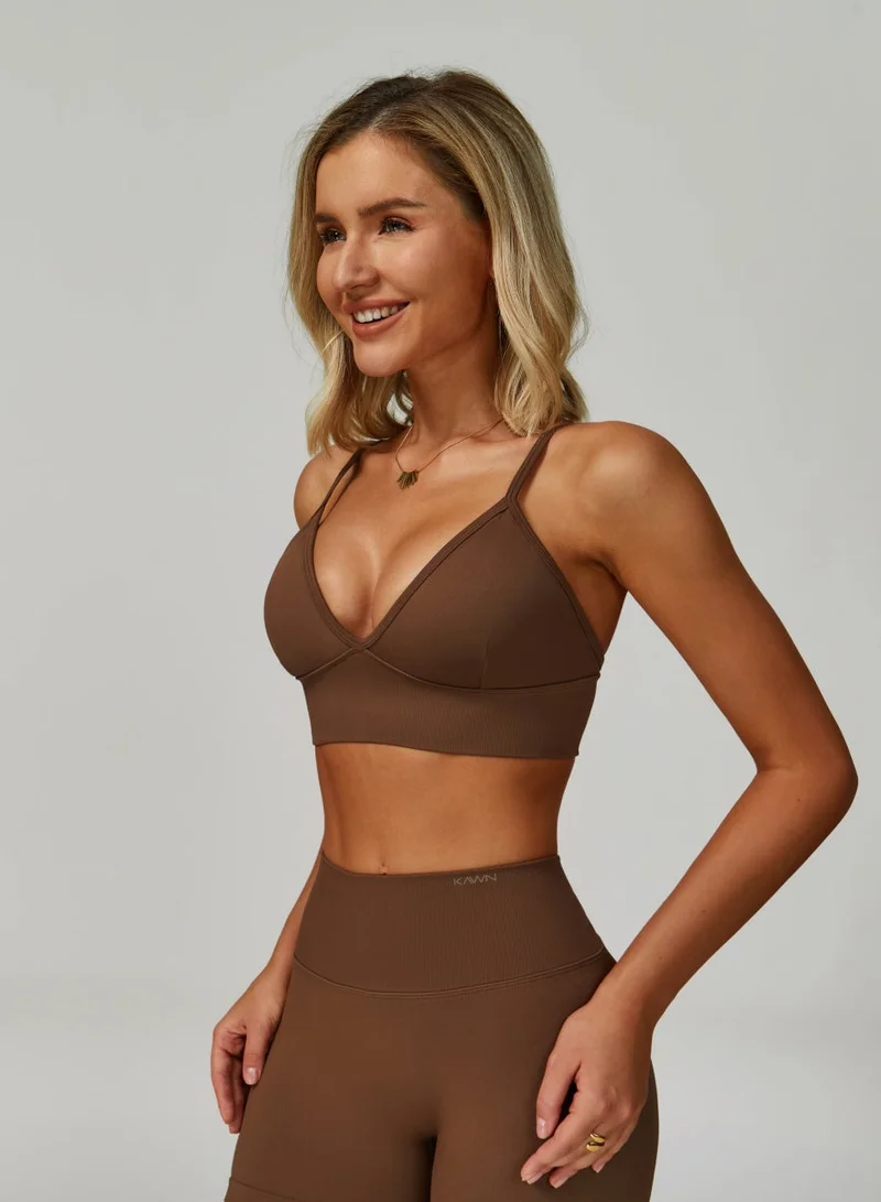 Kawn.yoga Pecan Brown Womens V-Neck Sports Bra for Women | Best Price UAE