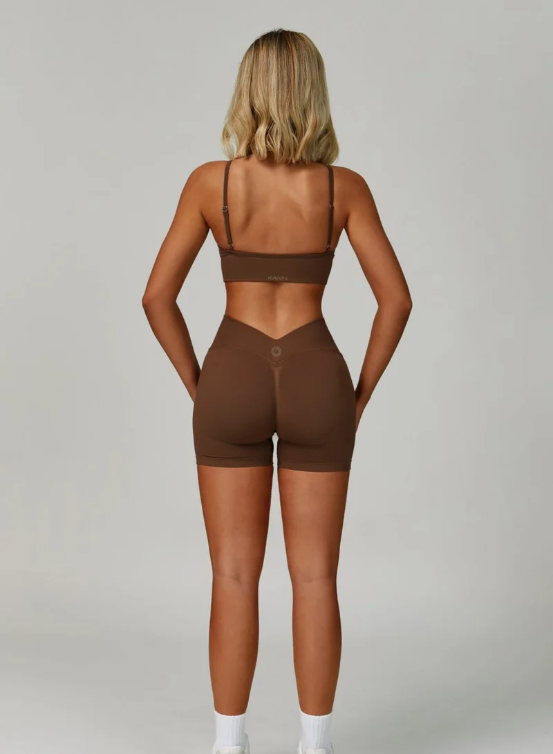 Kawn.yoga Pecan Brown Womens V-Neck Sports Bra for Women | Best Price UAE