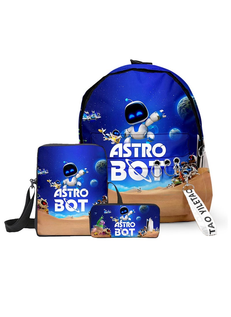 General - Back to school three-piece set 2024 new 3D printed astro bot space robot three-piece set school bag bag pencil bag student backpack - Image 1