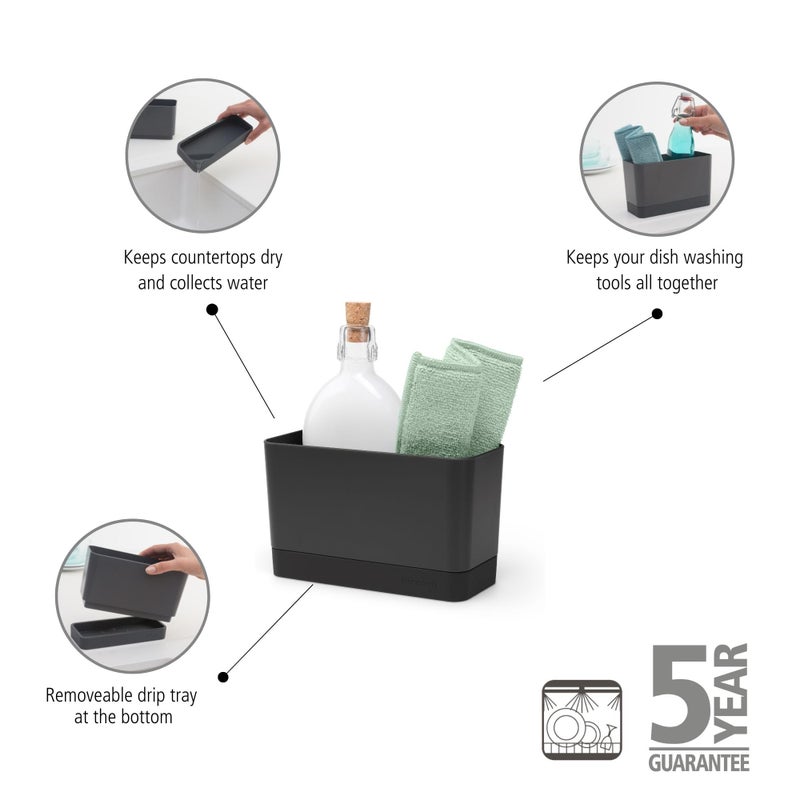 Brabantia Sink Organiser (Dark Gray) Non-Slip, Non-Scratch Kitchen Countertop Storage Caddy for Dish Brush, Soap, Cloths - Image 3